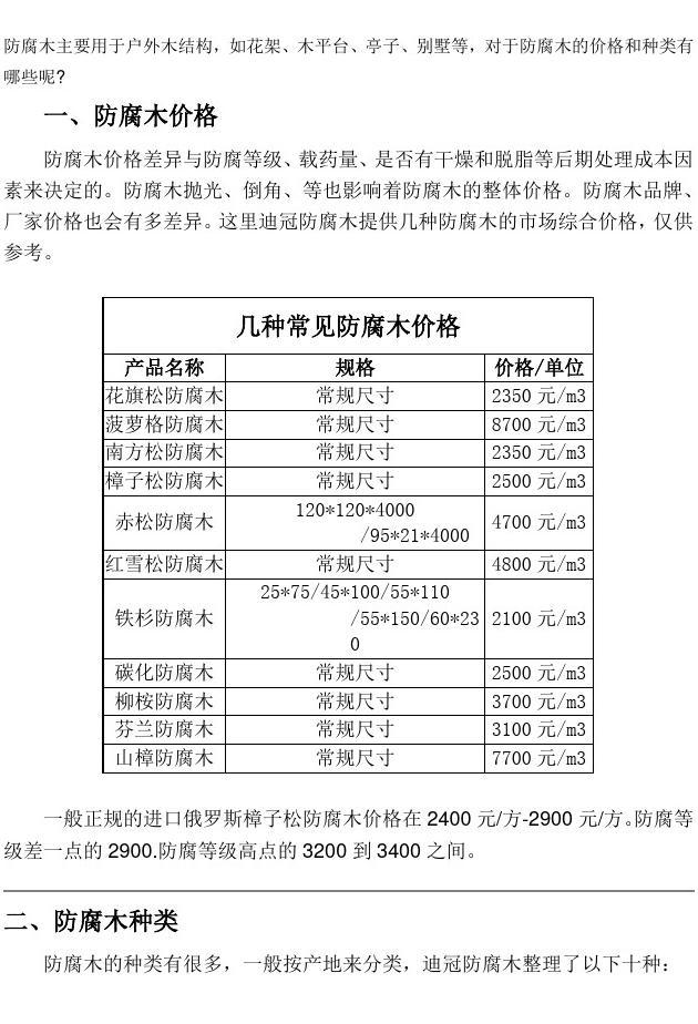 关于防腐木一立方价格表的深度探讨及解析